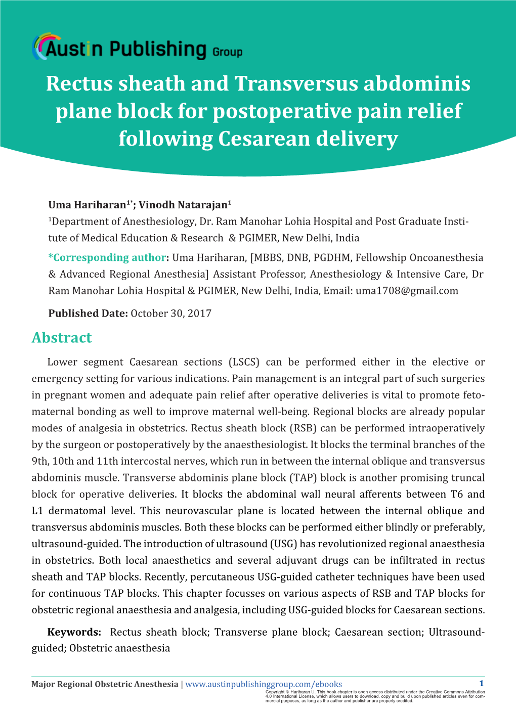 Rectus Sheath and Transversus Abdominis Plane Block for Postoperative Pain Relief Following Cesarean Delivery