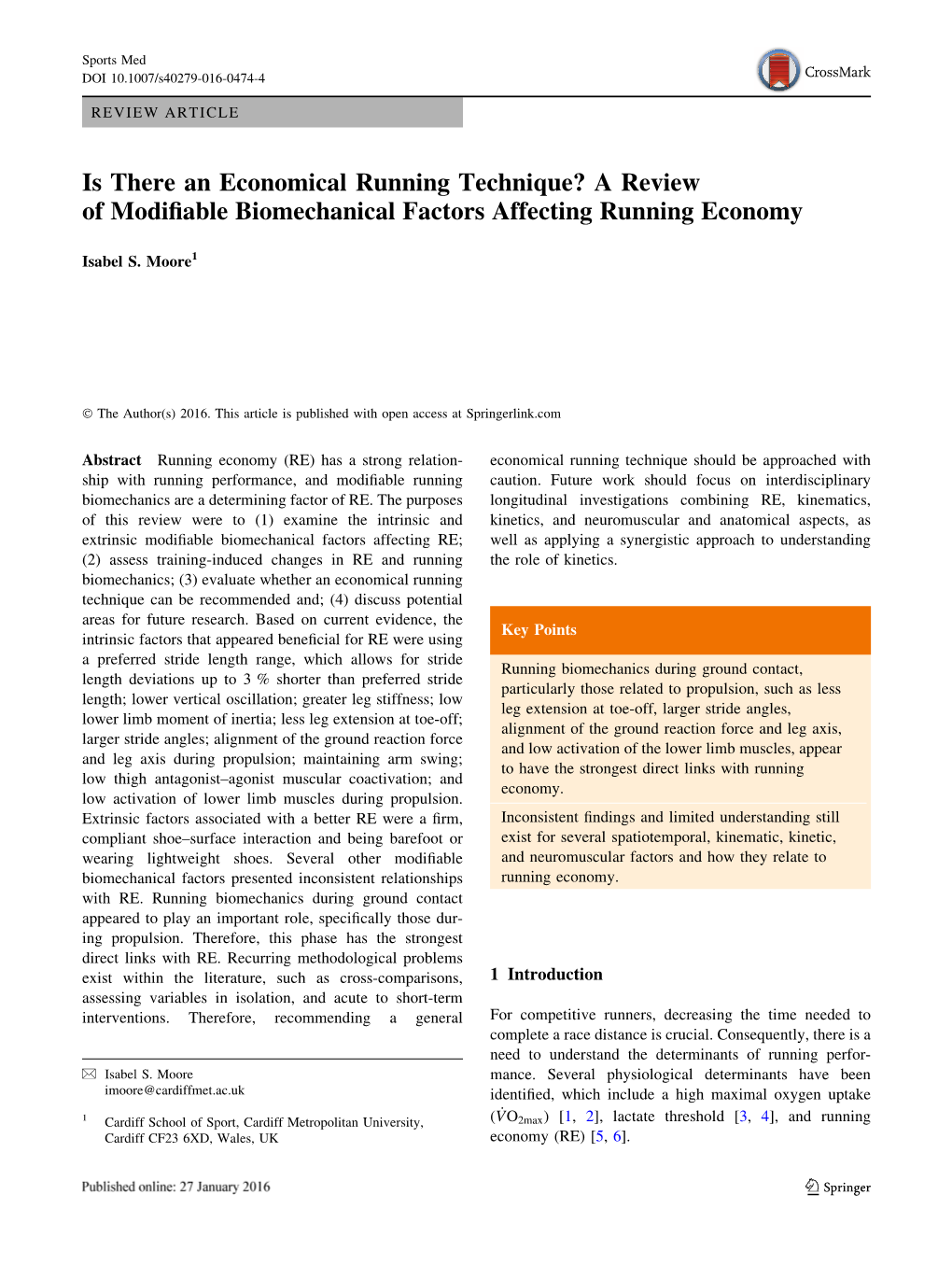 A Review of Modifiable Biomechanical Factors Affecting Running Economy