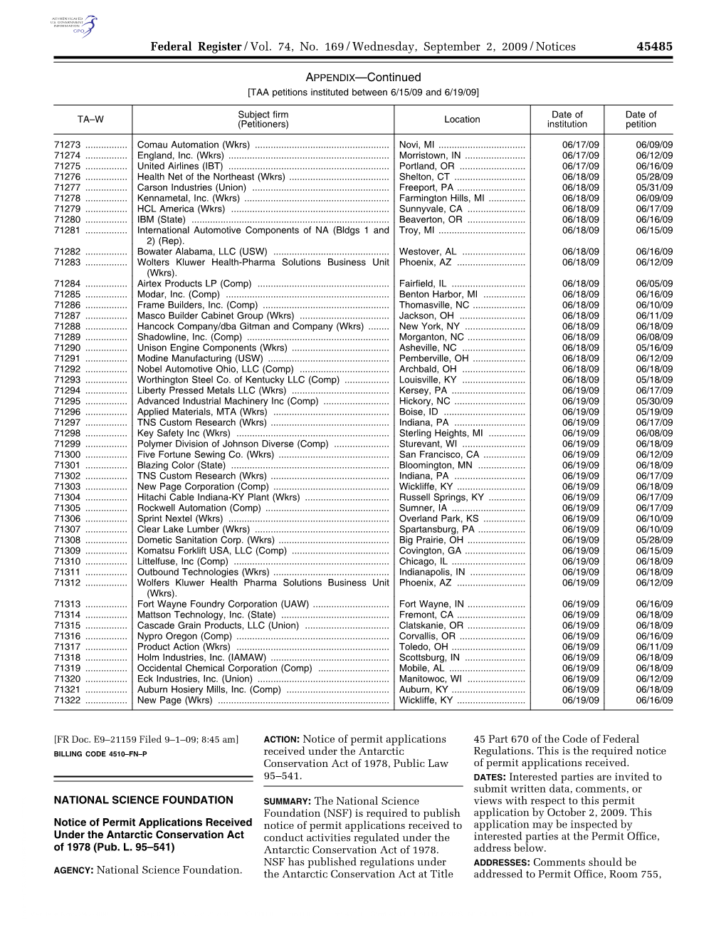 Federal Register/Vol. 74, No. 169/Wednesday