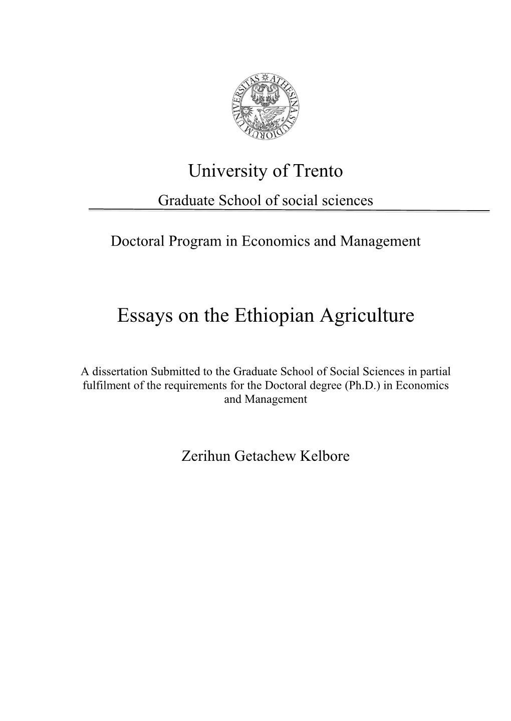 Essays on the Ethiopian Agriculture