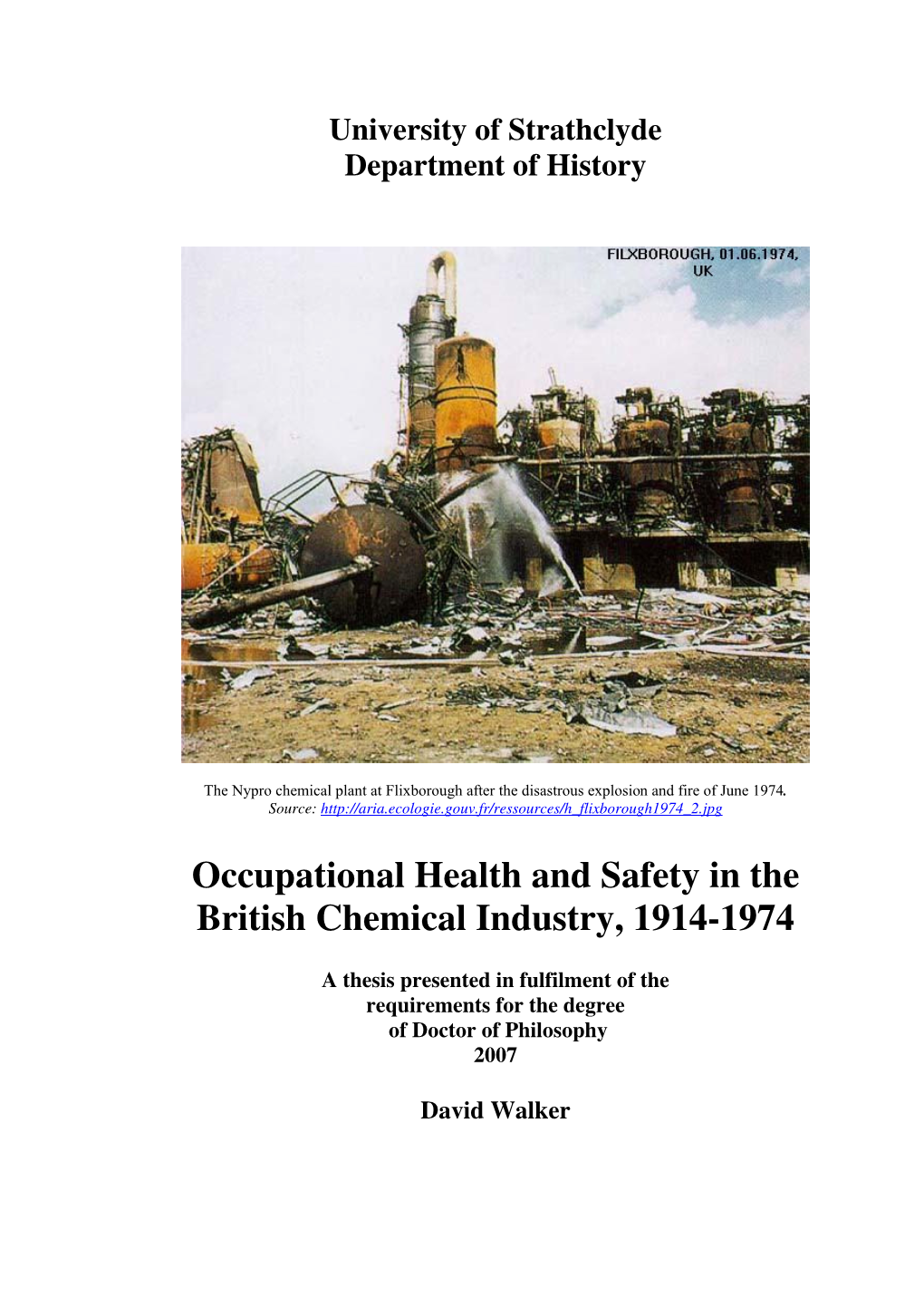 Occupational Health and Safety in the British Chemical Industry, 1914-1974