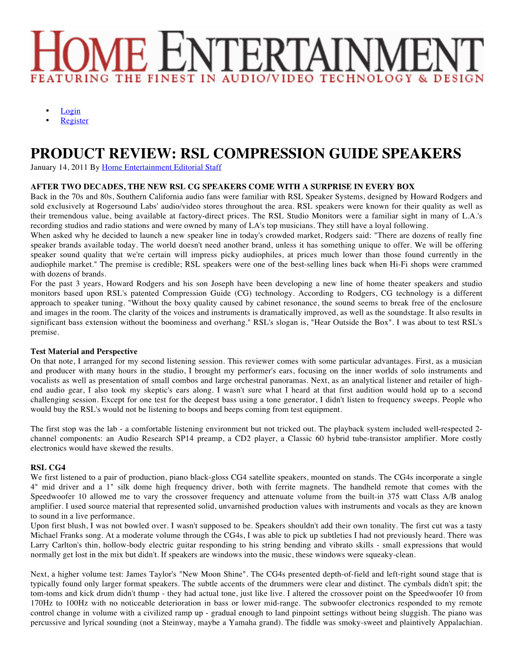 PRODUCT REVIEW: RSL COMPRESSION GUIDE SPEAKERS January 14, 2011 by Home Entertainment Editorial Staff