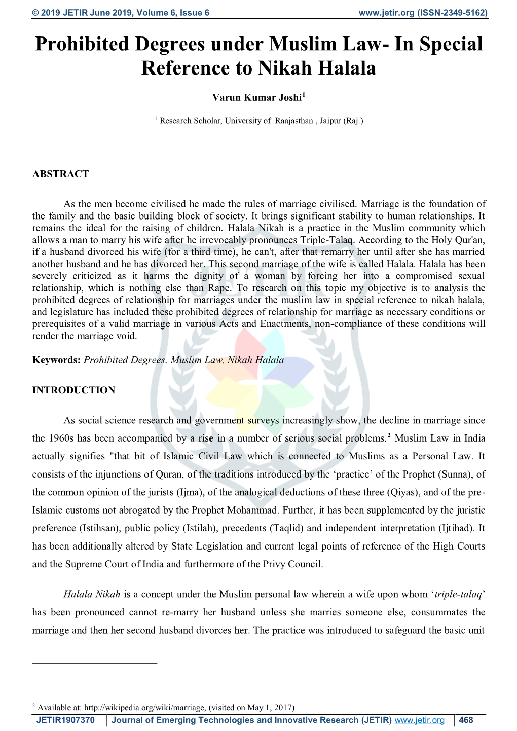 Prohibited Degrees Under Muslim Law- in Special Reference to Nikah Halala