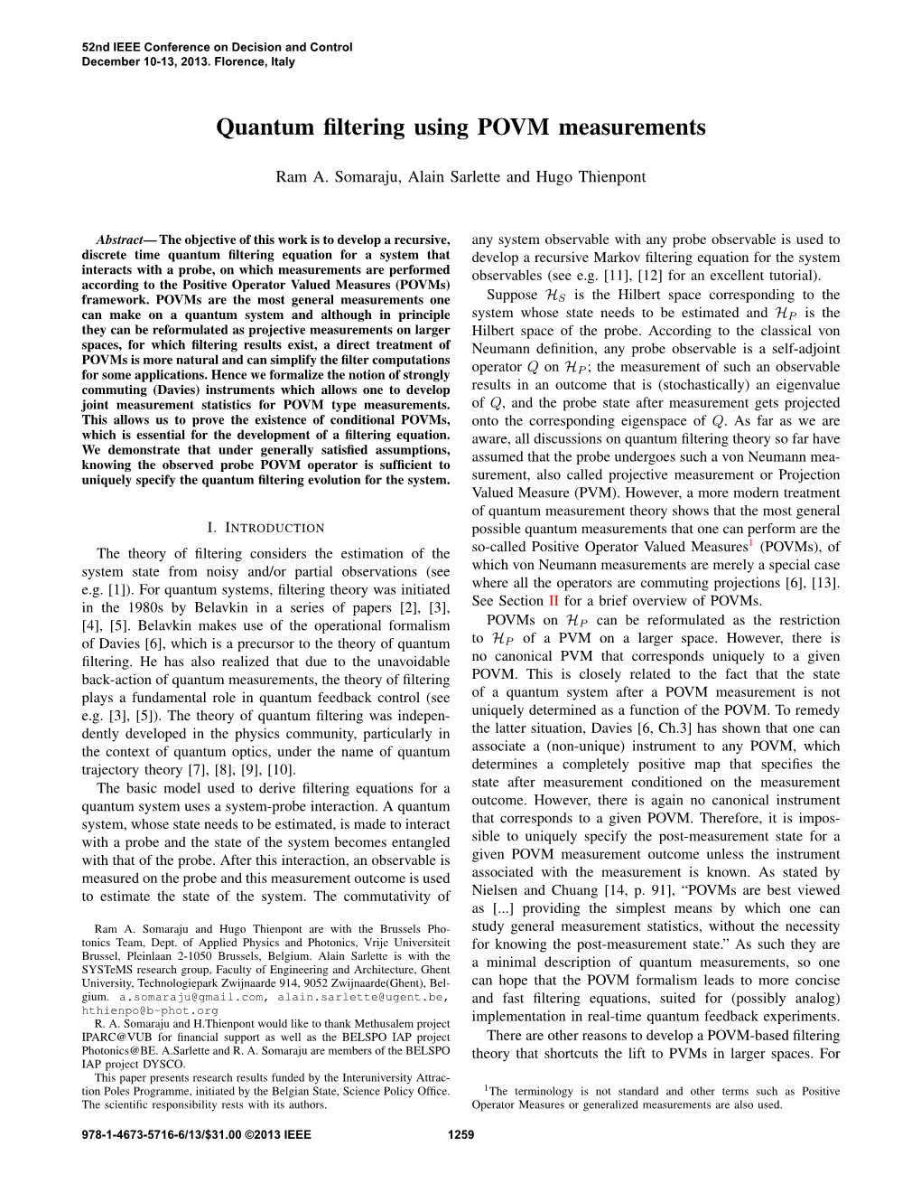 Quantum Filtering Using POVM Measurements