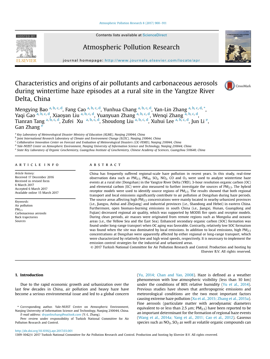 Characteristics and Origins of Air Pollutants and Carbonaceous Aerosols During Wintertime Haze Episodes at a Rural Site in the Yangtze River Delta, China