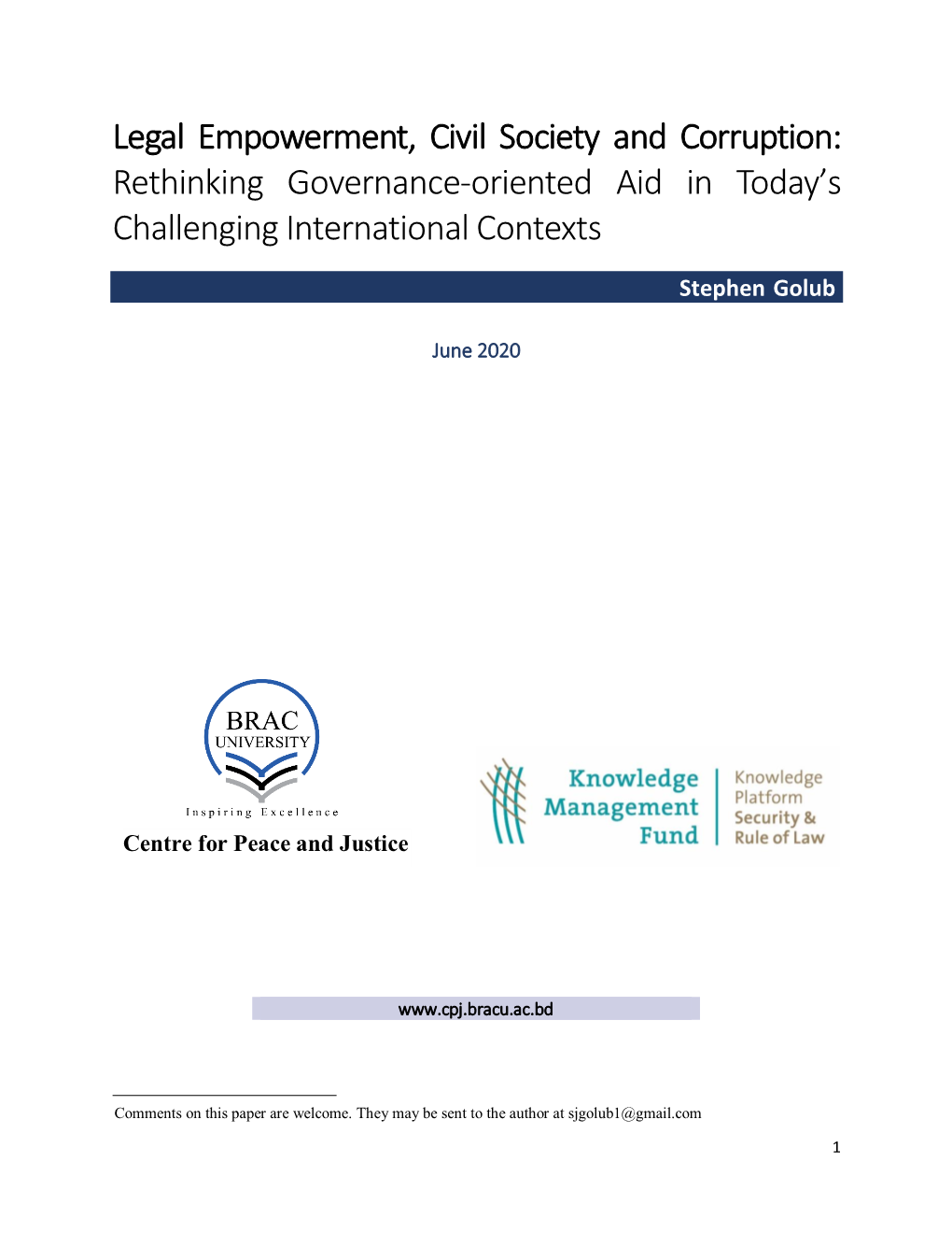 Legal Empowerment, Civil Society and Corruption: Rethinking Governance-Oriented Aid in Today’S Challenging International Contexts