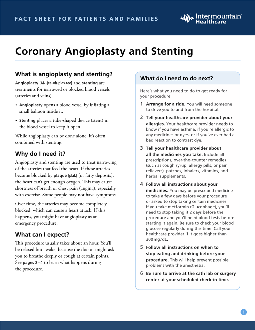Coronary Angioplasty and Stenting Fact Sheet