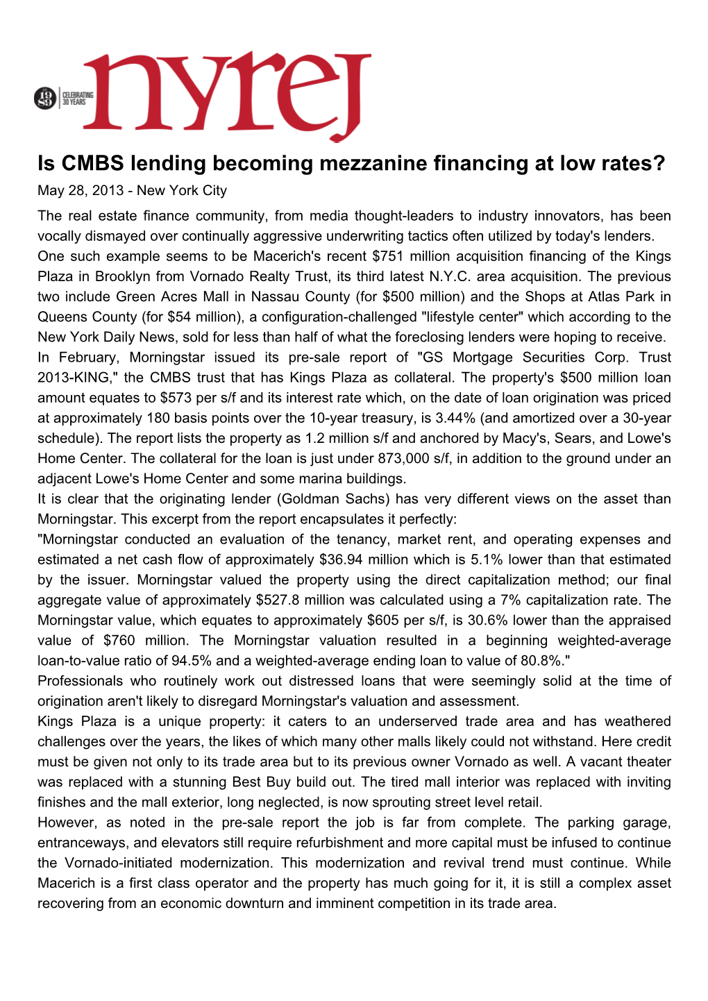 Is CMBS Lending Becoming Mezzanine Financing at Low