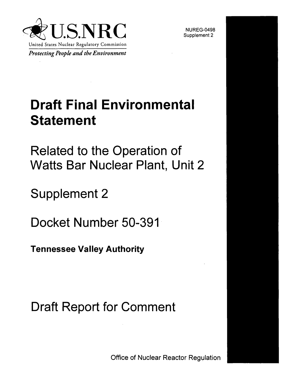 Draft Final Environmental Statement, Related to the Operation of Watts