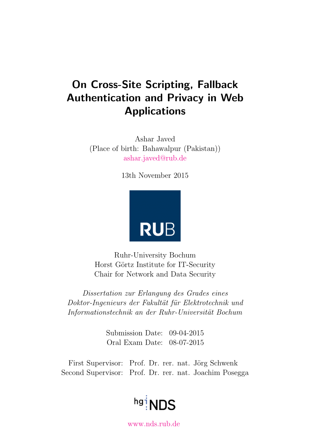 On Cross-Site Scripting, Fallback Authentication and Privacy Im Web Applications