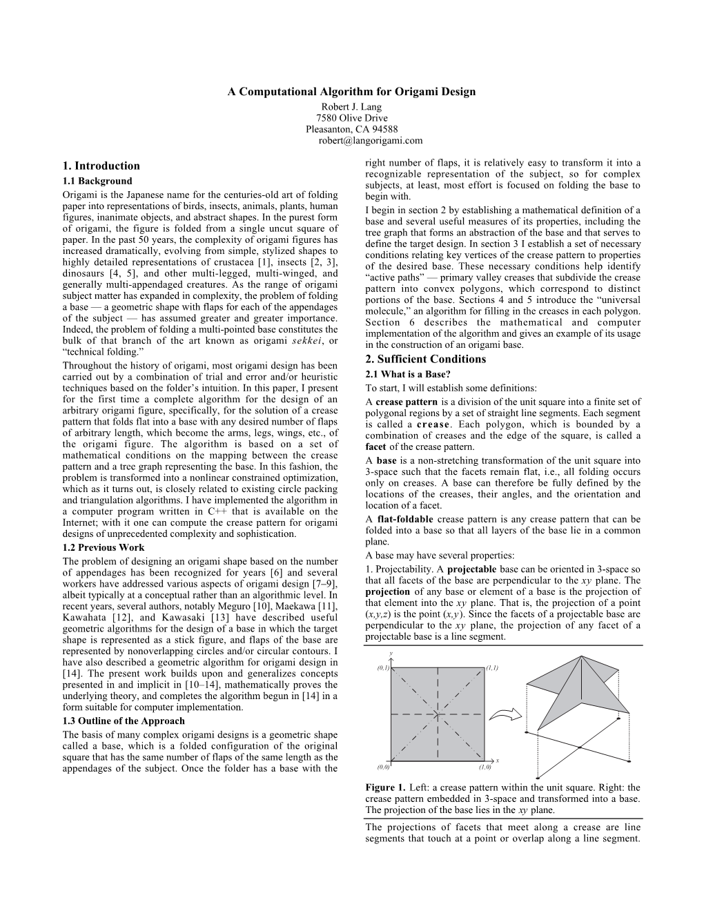 A Computational Algorithm for Origami Design Robert J