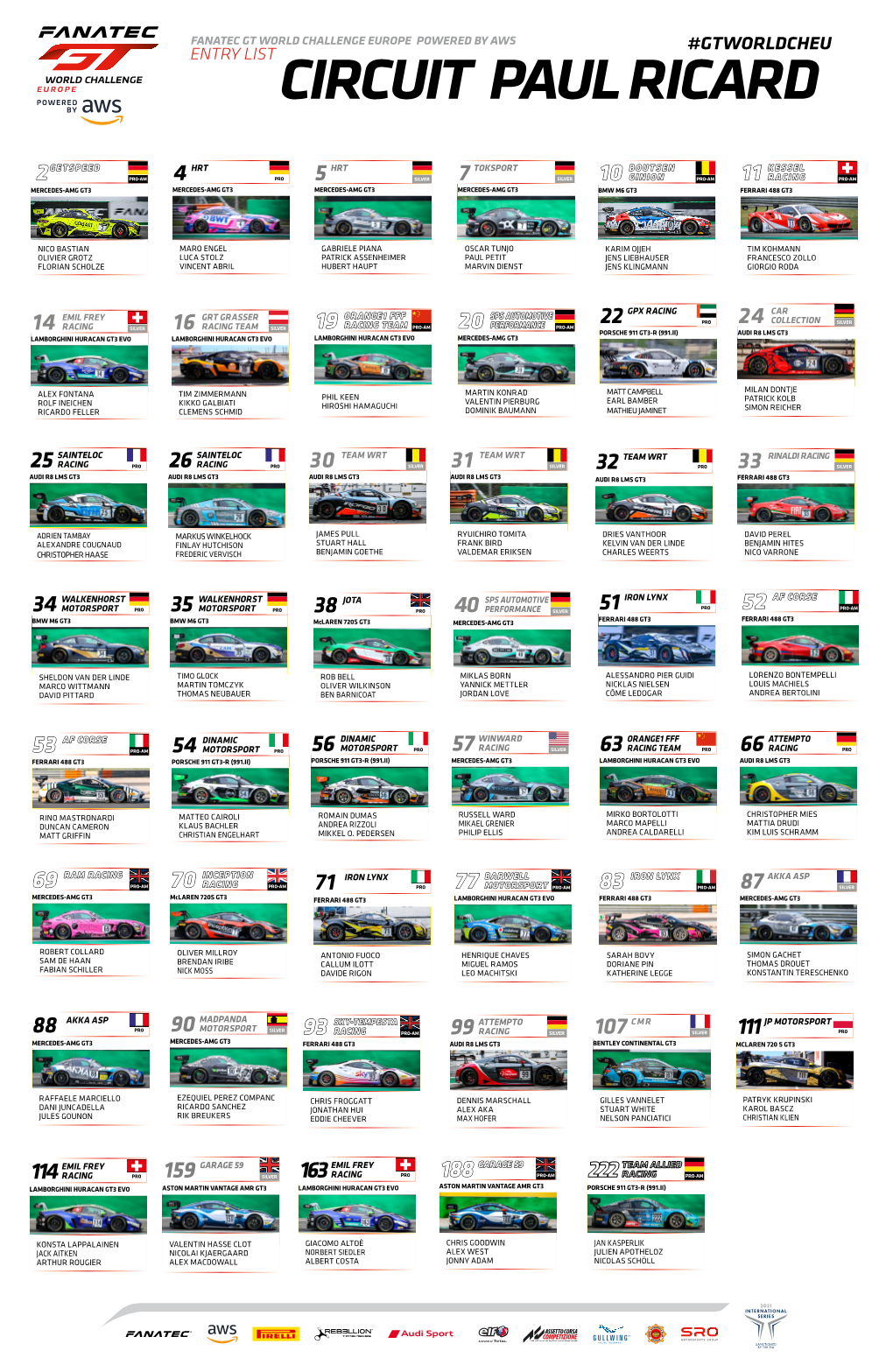 107 111 Mercedes-Amg Gt3 Mercedes-Amg Gt3 Ferrari 488 Gt3 Audi R8 Lms Gt3 Bentley Continental Gt3 Mclaren 720 S Gt3