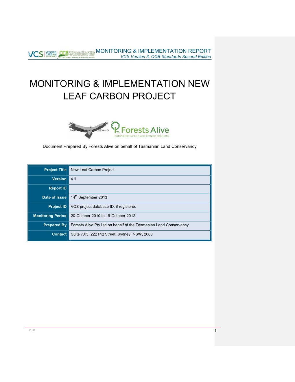 Monitoring & Implementation New Leaf Carbon Project