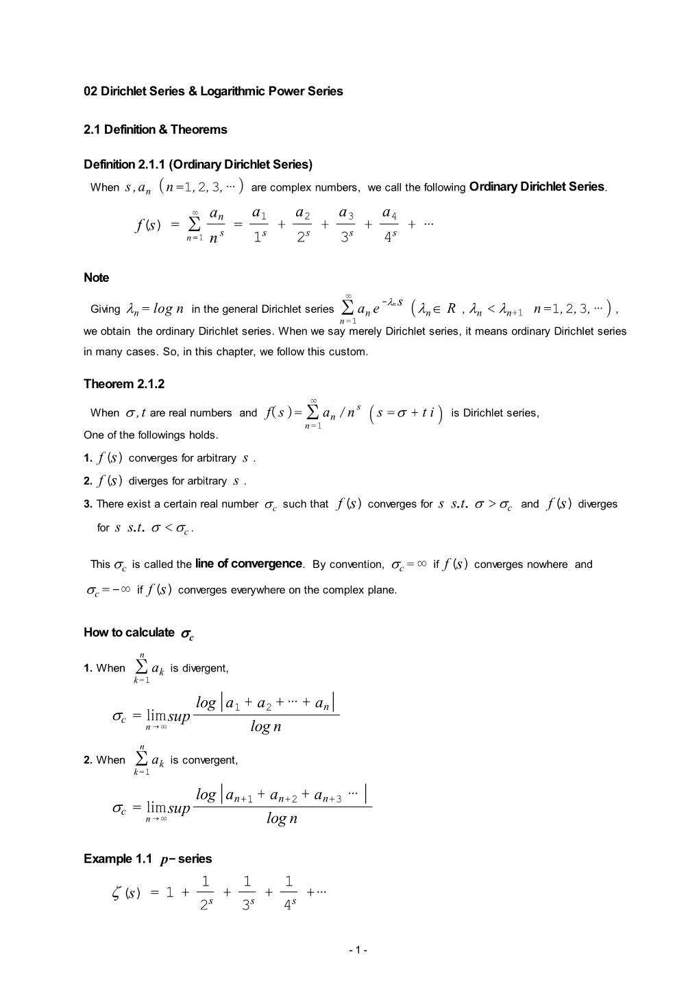 Dirichlet Series & Logarithmic Power Series