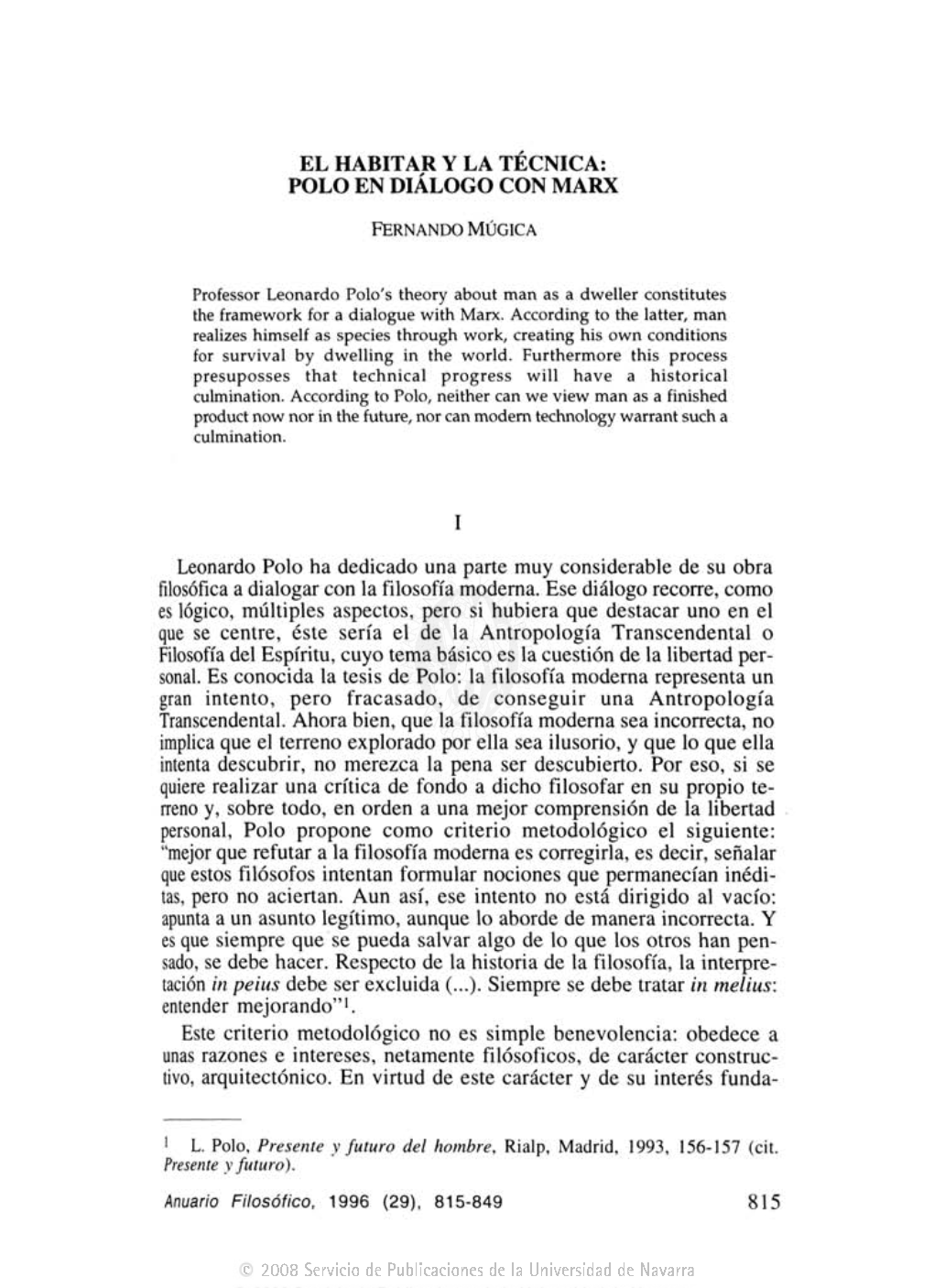 El Habitar Y La Técnica: Polo En Diálogo Con Marx I