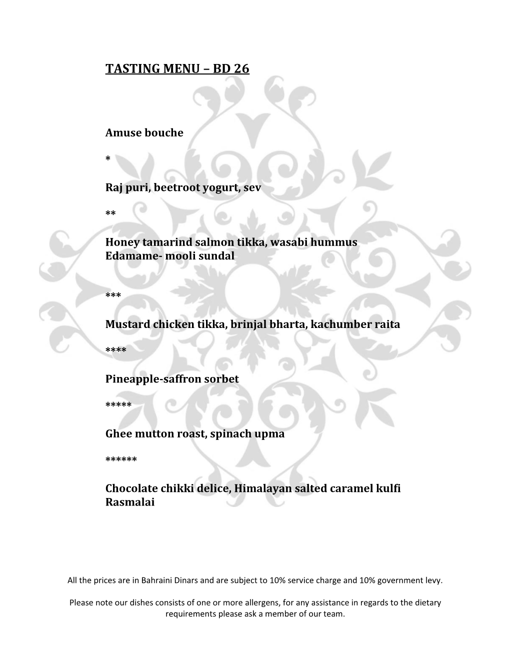 Tasting Menu – Bd 26