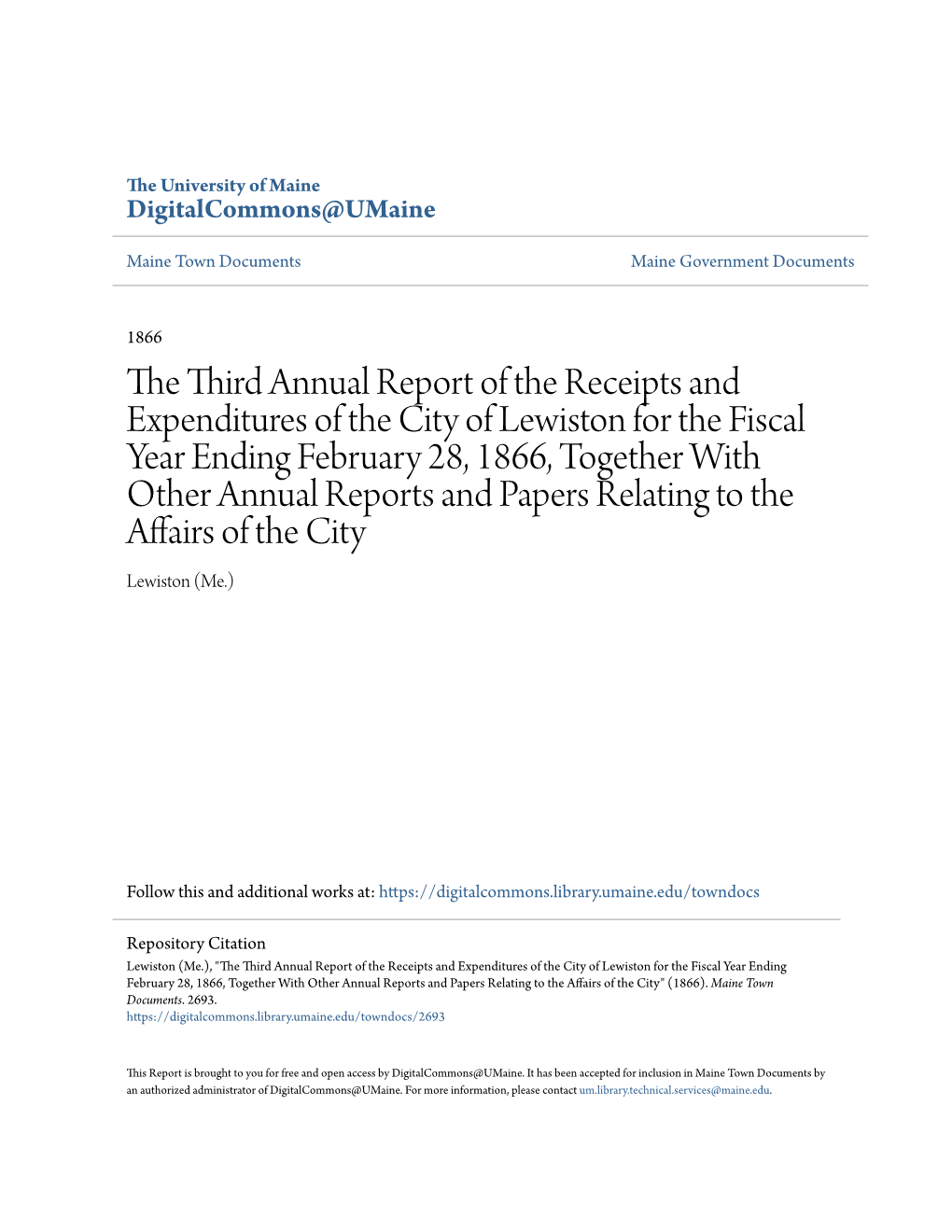 The Third Annual Report of the Receipts and Expenditures of The