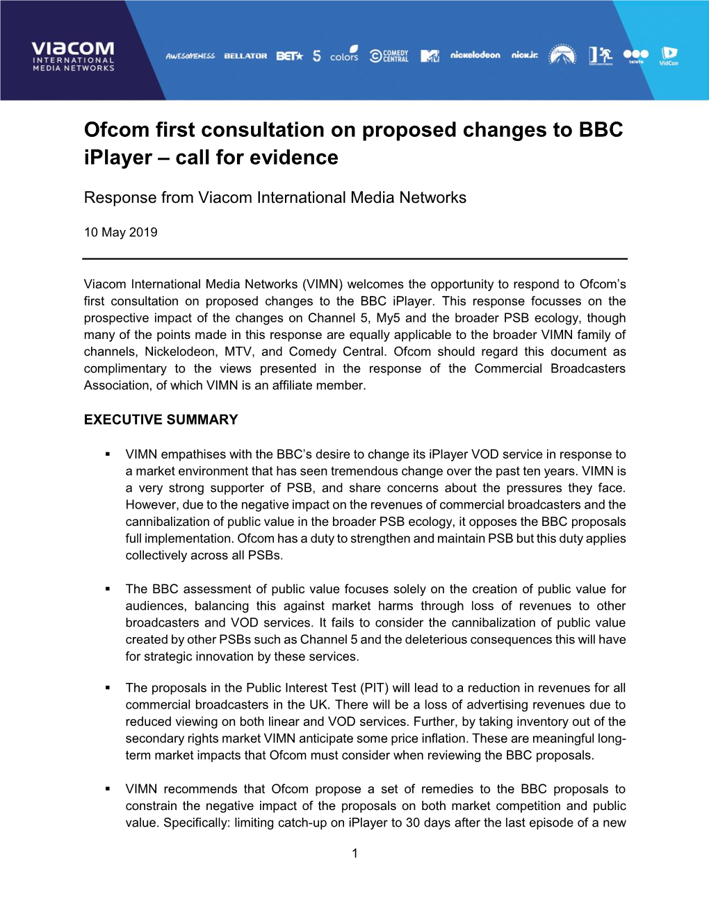Ofcom First Consultation on Proposed Changes to BBC Iplayer – Call for Evidence