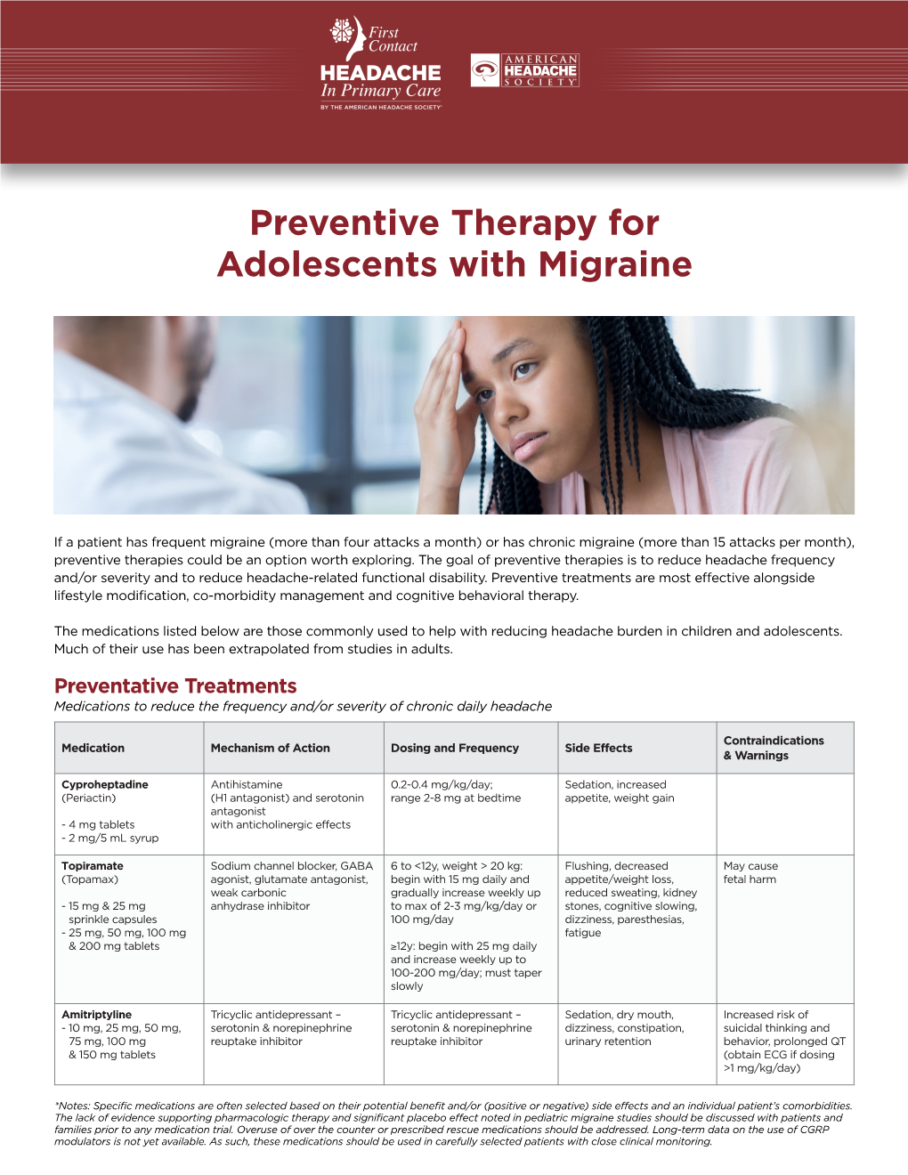 Preventive Therapy for Adolescents with Migraine