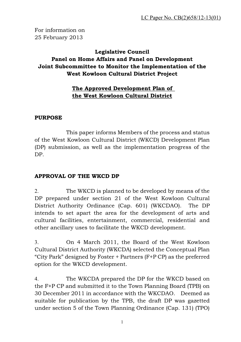 Administration's Paper on the Approved Development Plan of The
