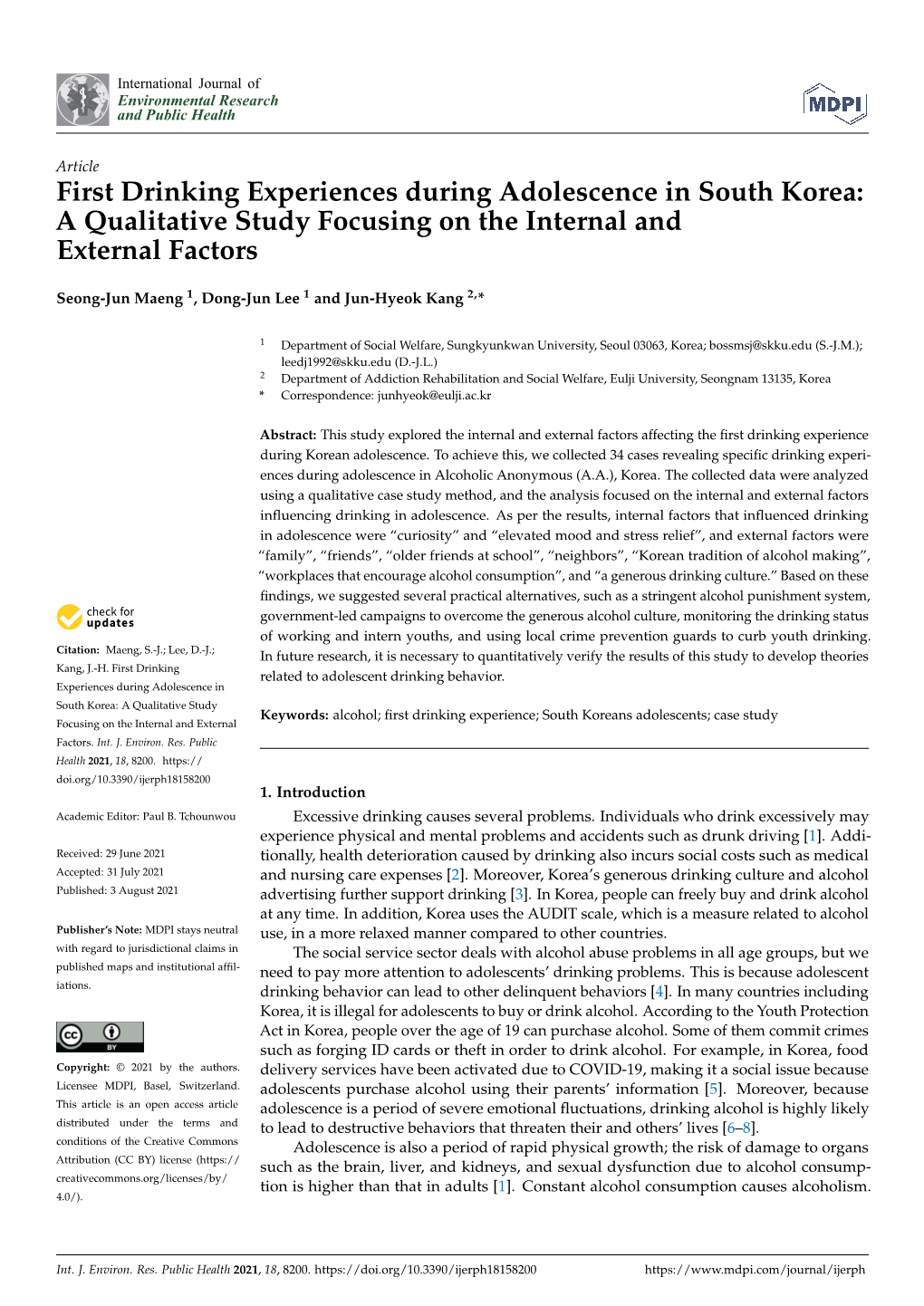 First Drinking Experiences During Adolescence in South Korea: a Qualitative Study Focusing on the Internal and External Factors