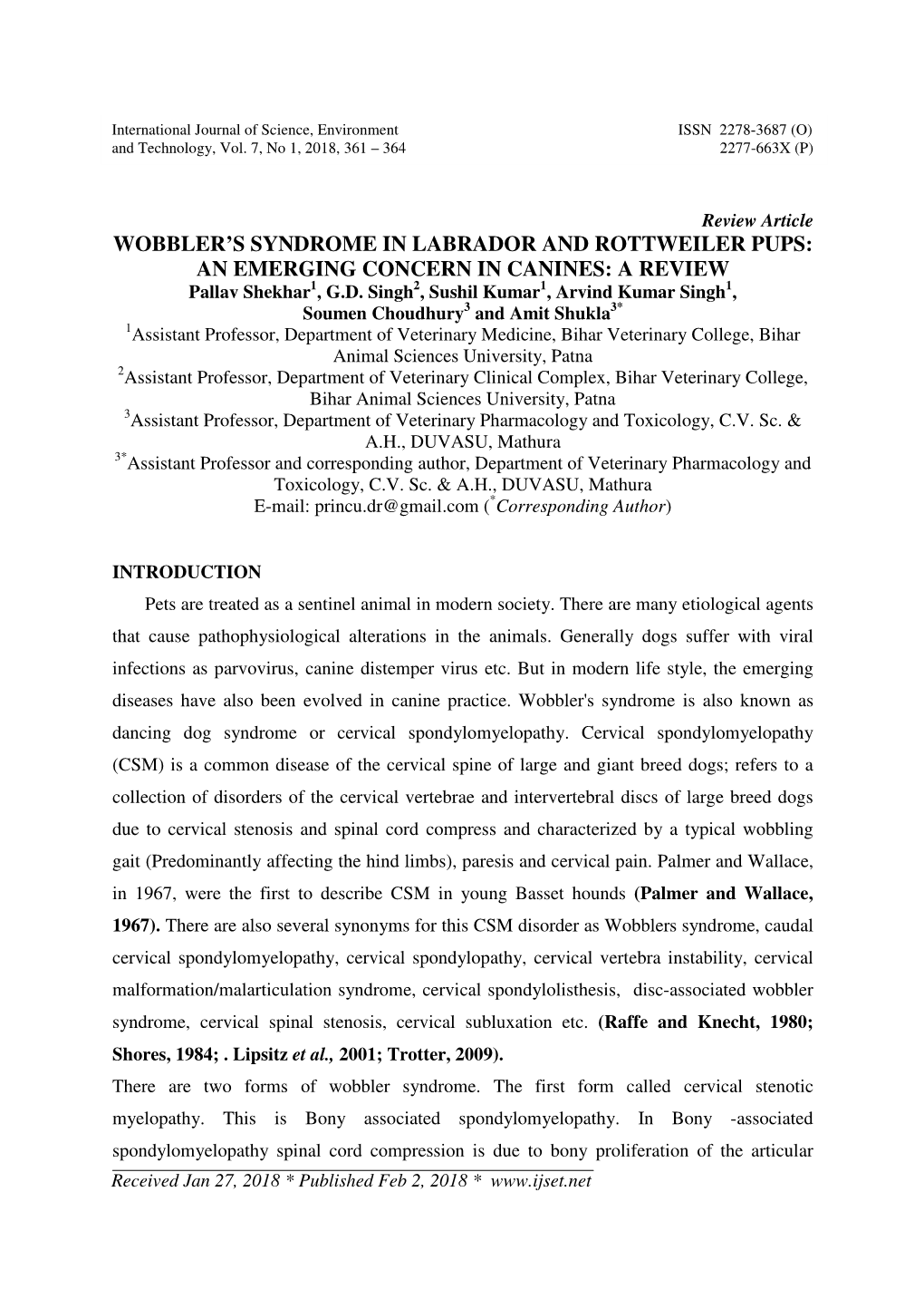 Wobbler's Syndrome in Labrador and Rottweiler Pups: an Emerging