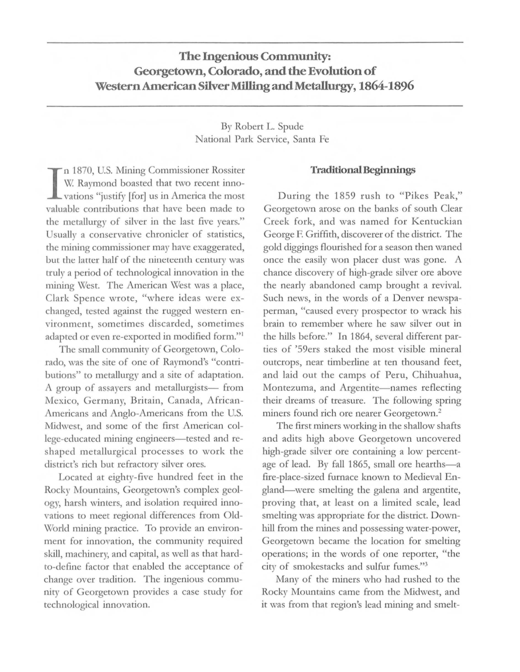 Georgetown, Colorado, and the Evolution of Western American Silver Milling and Metallurgy, 1864-1896