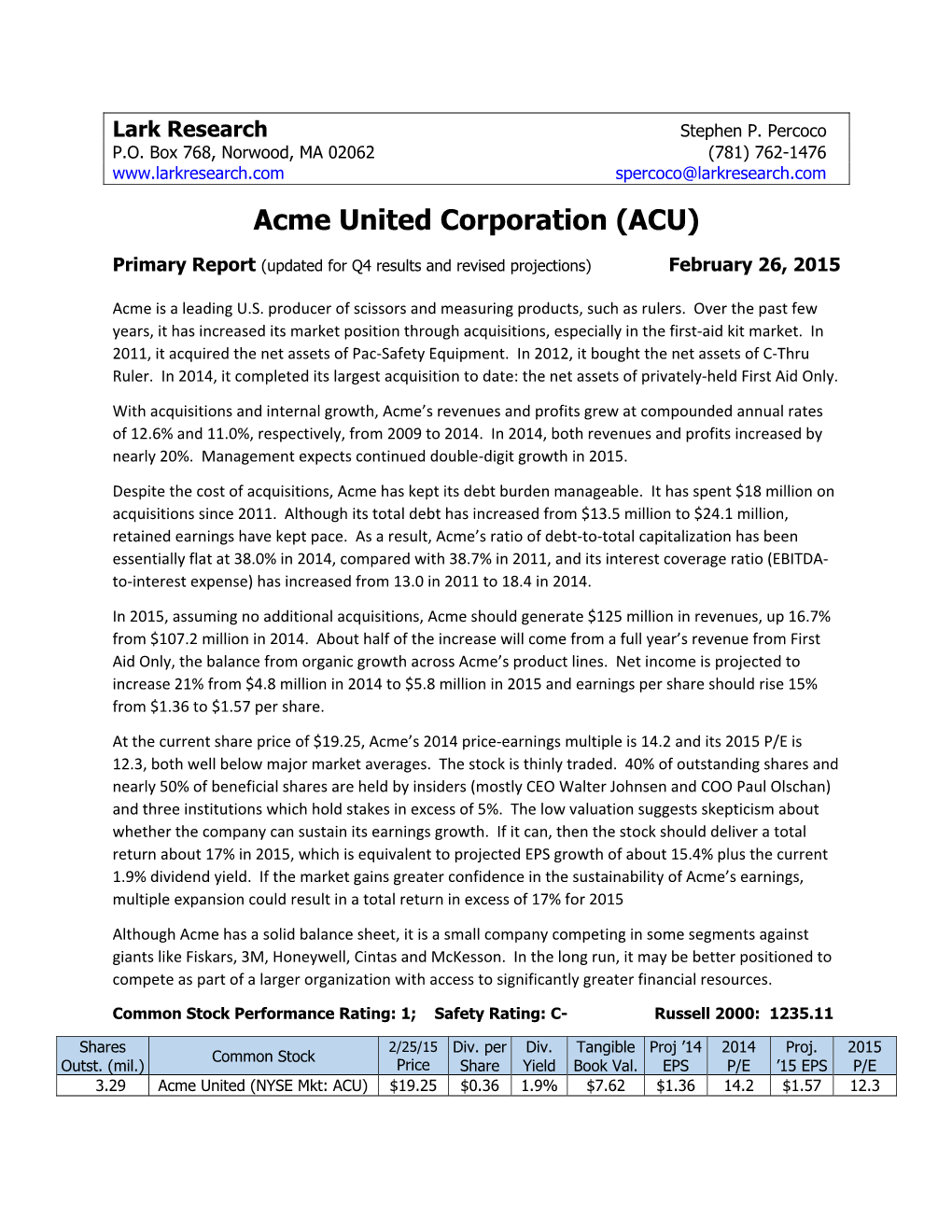 Acme United Corporation (ACU)