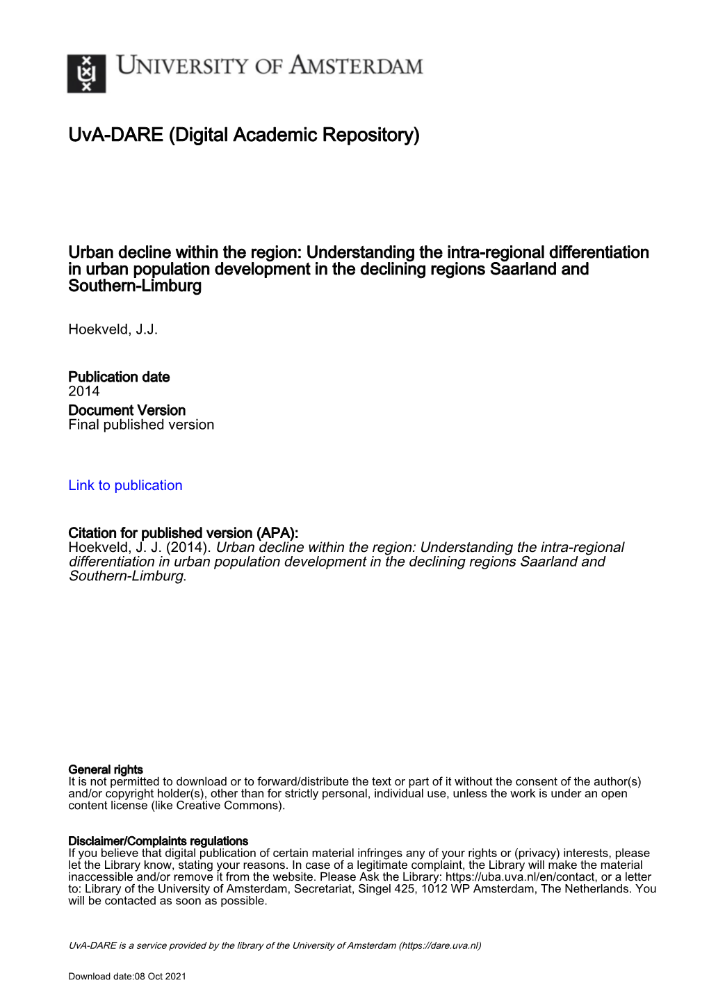 Intra-Regional Differentiation of Population Development in Saarland