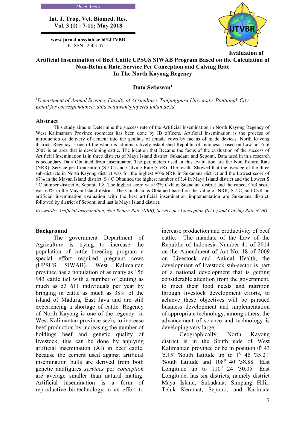 May 2018 Evaluation of Artificial Insemination of Beef Cattle UPSUS SIWAB P