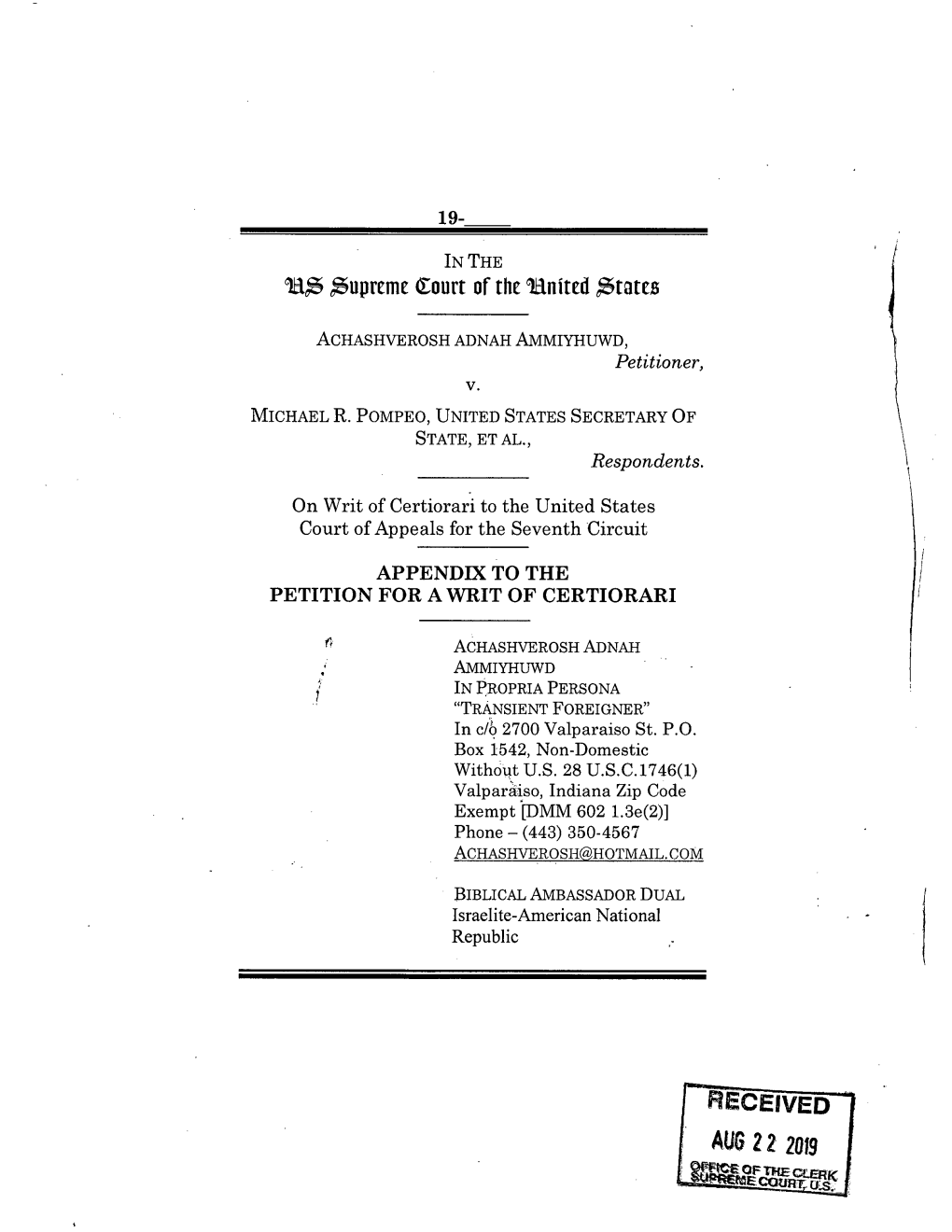 Appendix to the Petition for a Writ of Certiorari