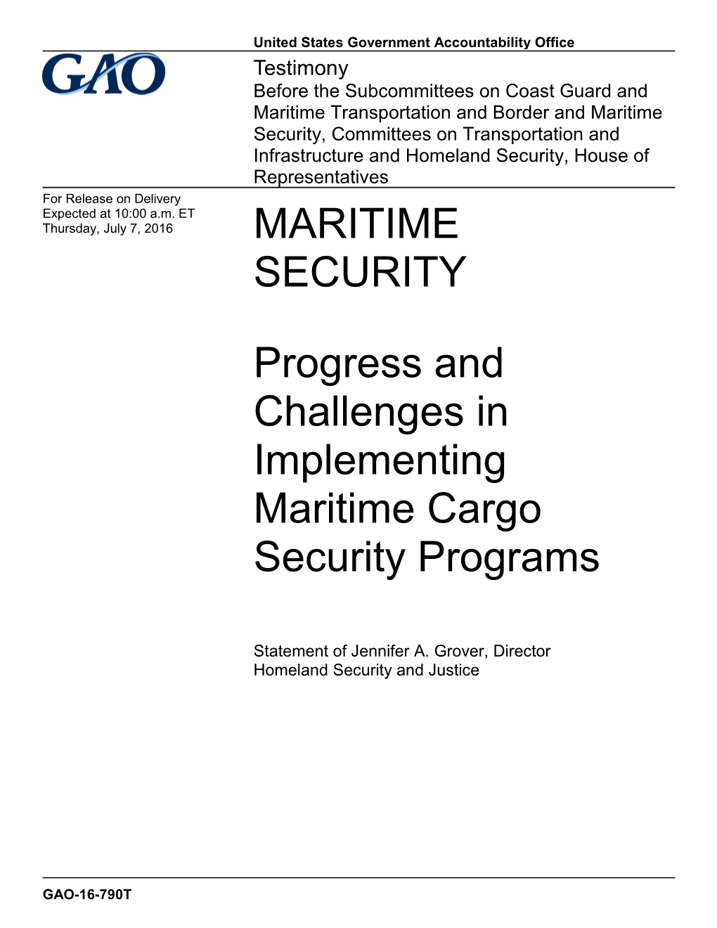 Gao-16-790T, Maritime Security