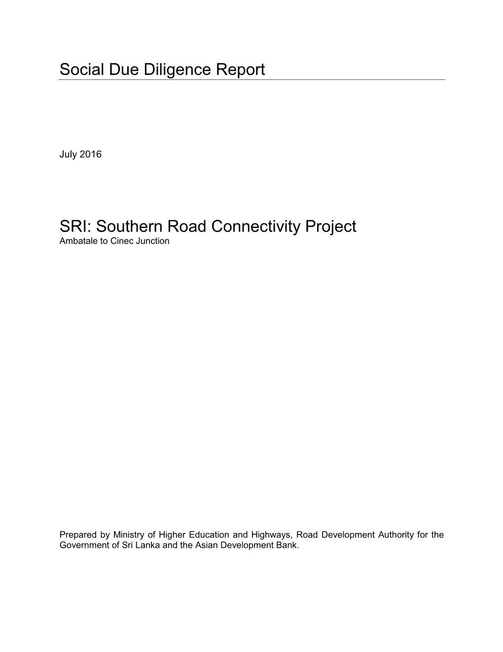 Southern Road Connectivity Project Ambatale to Cinec Junction