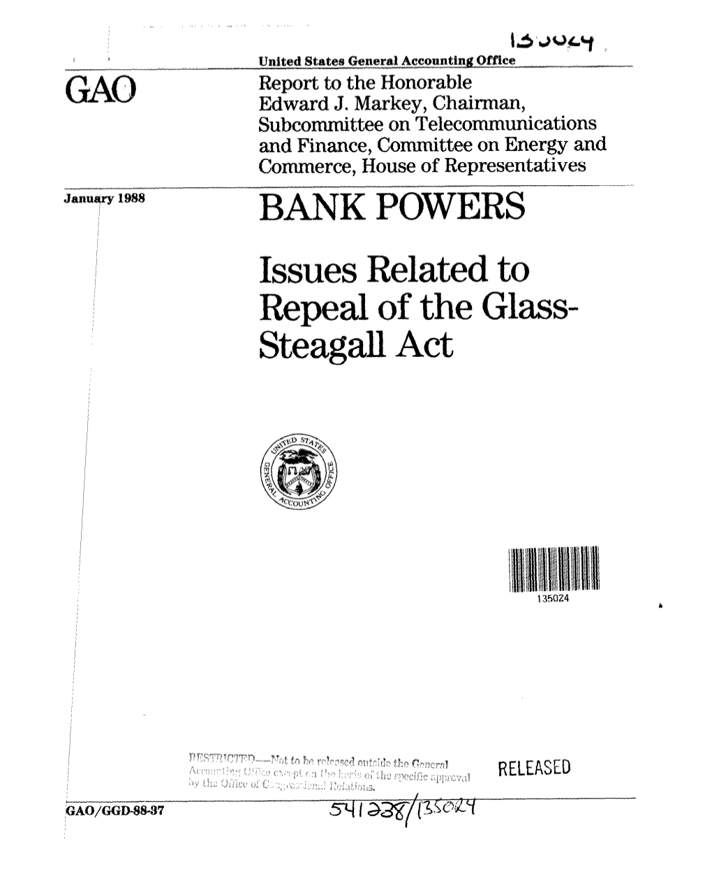 Bank Powers: Issues Related to Repeal of the Glass-Steagall