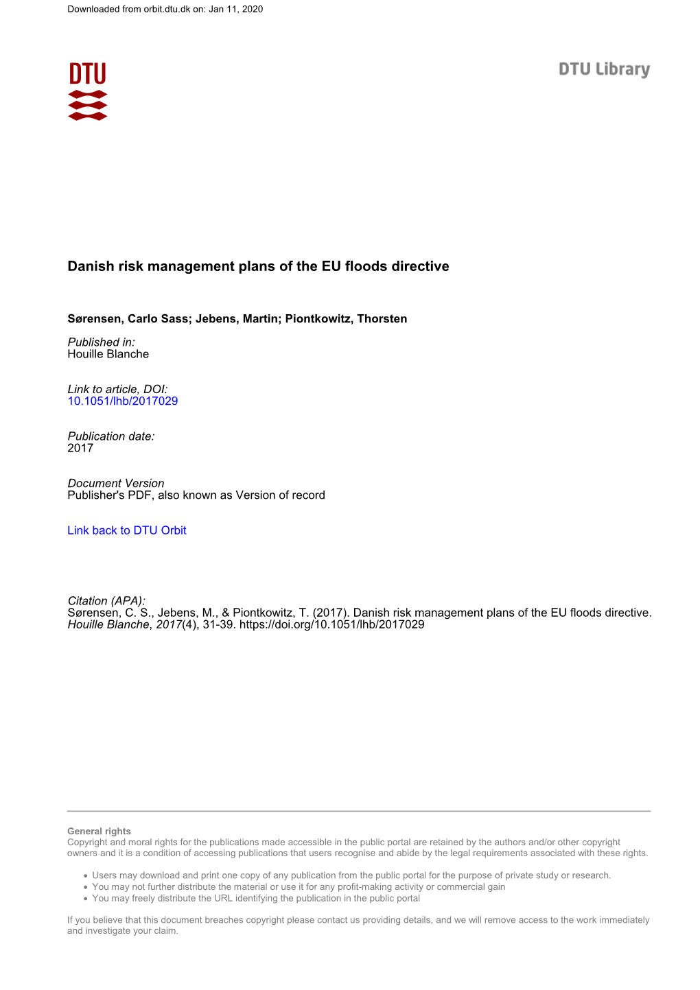 Danish Risk Management Plans of the EU Floods Directive