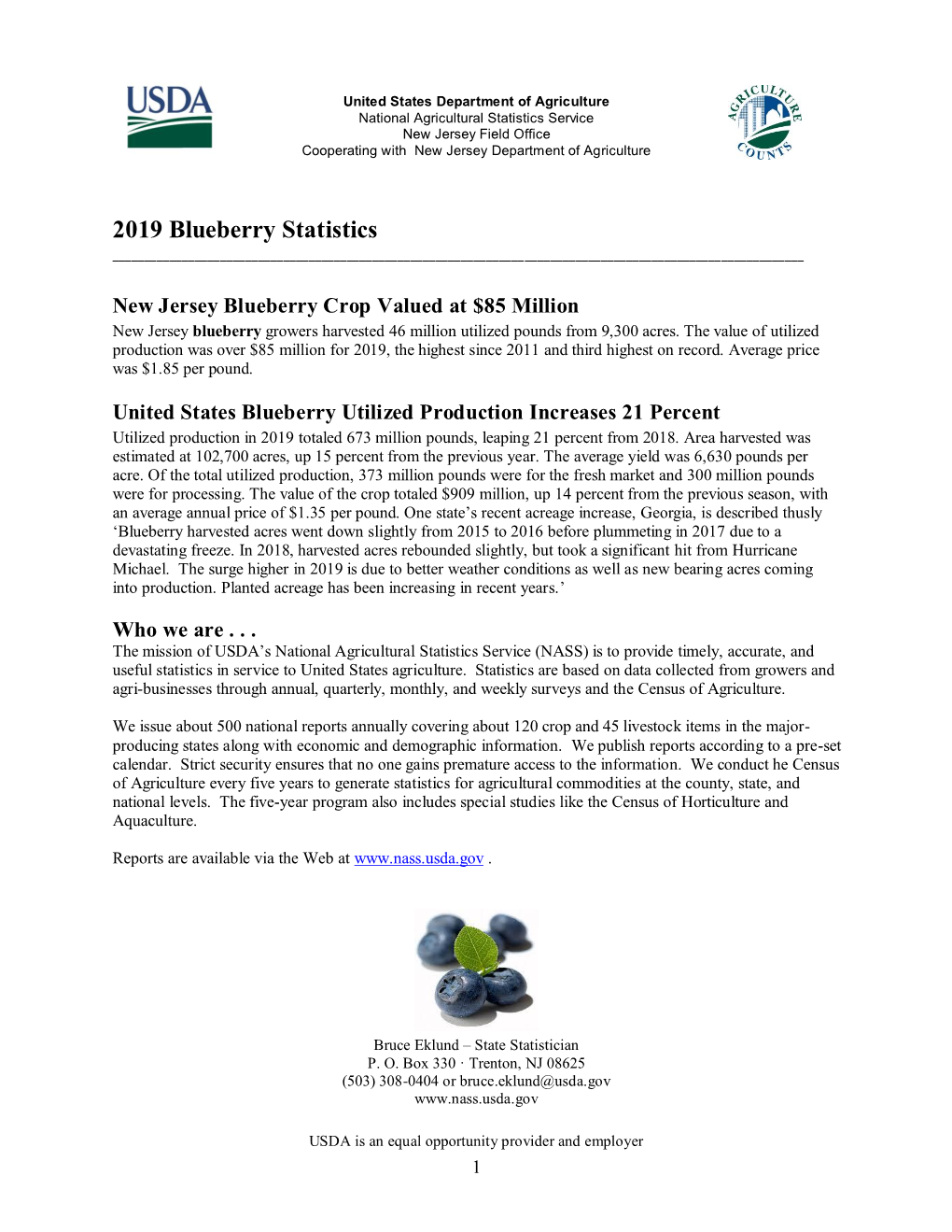 2019 Blueberry Statistics ______