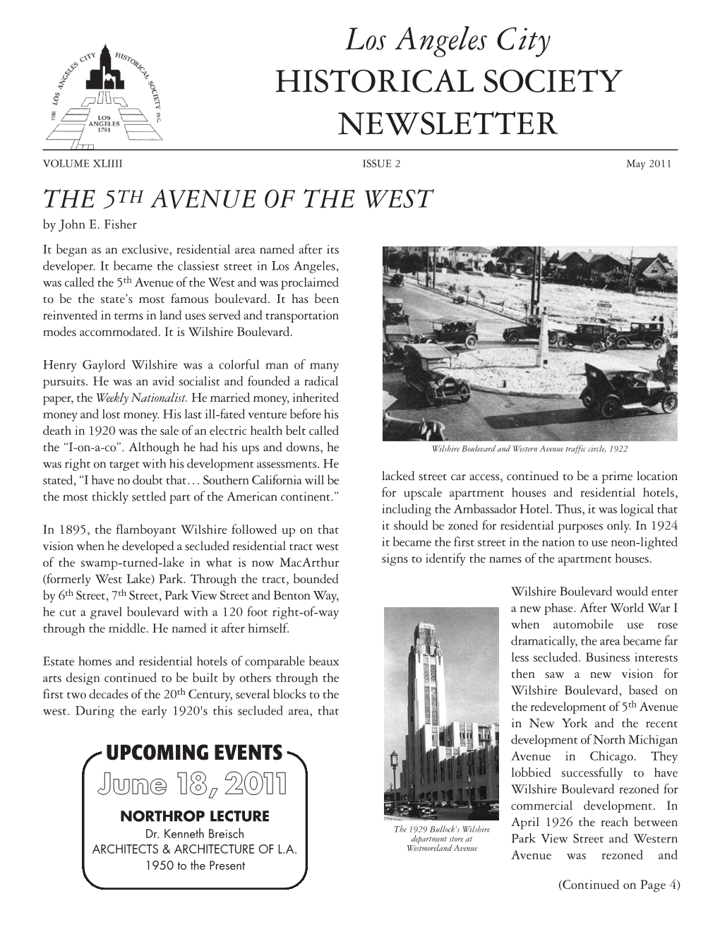 Los Angeles City HISTORICAL SOCIETY NEWSLETTER