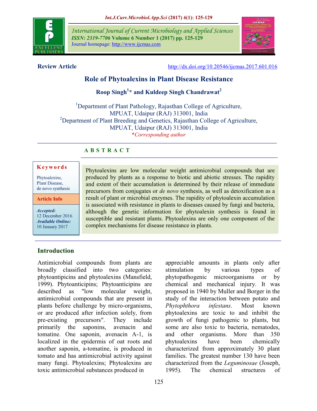 Role of Phytoalexins in Plant Disease Resistance