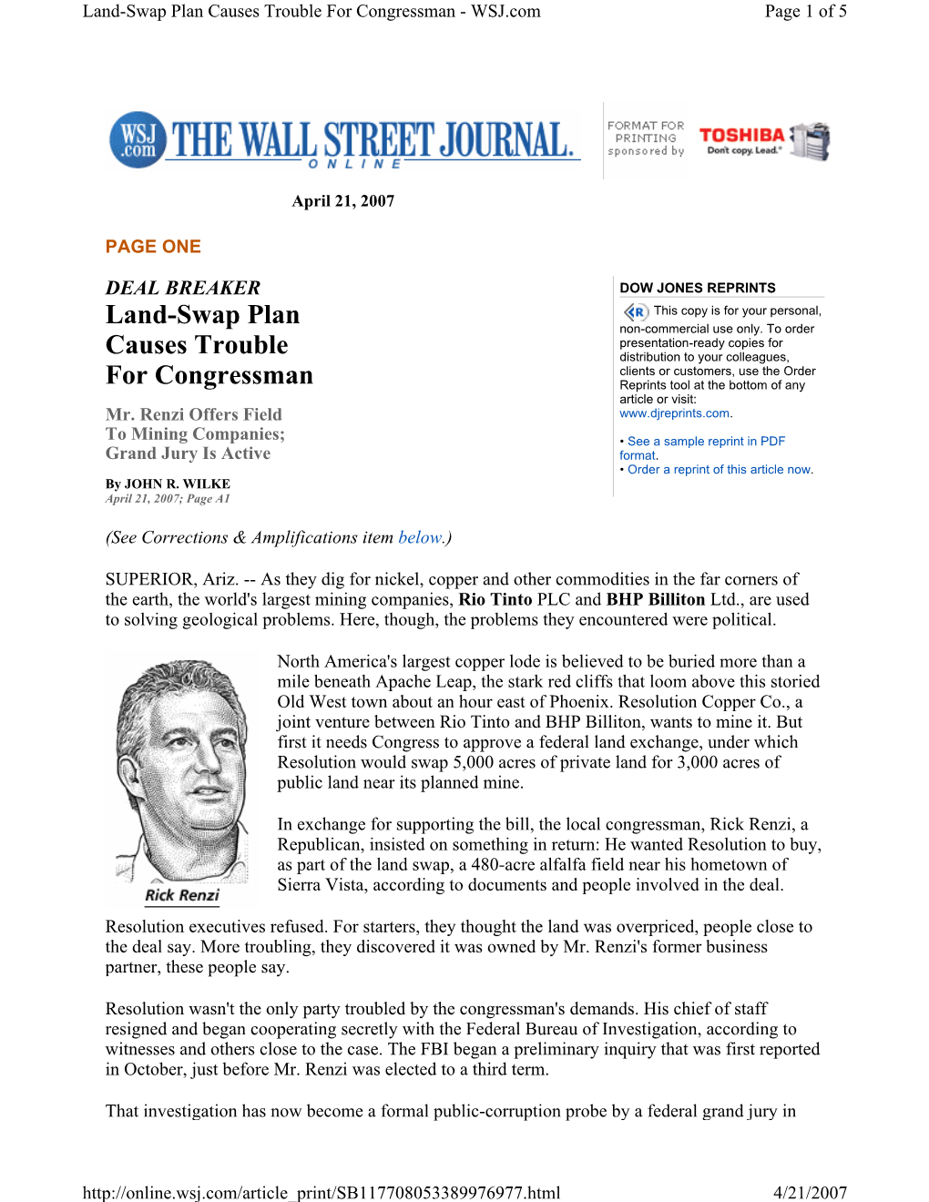 Land-Swap Plan Causes Trouble for Congressman - WSJ.Com Page 1 of 5