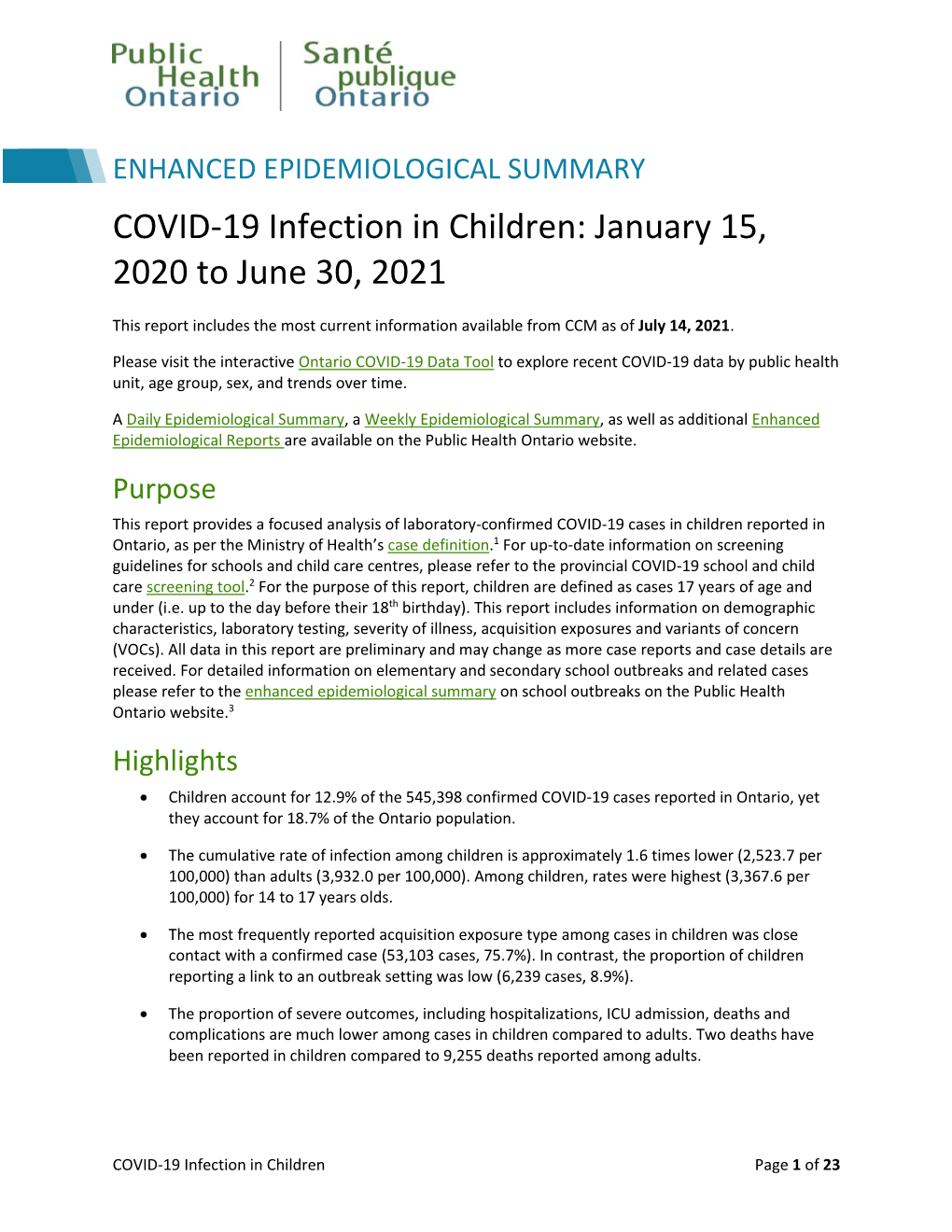 COVID-19 Infection in Children: January 15, 2020 to June 30, 2021