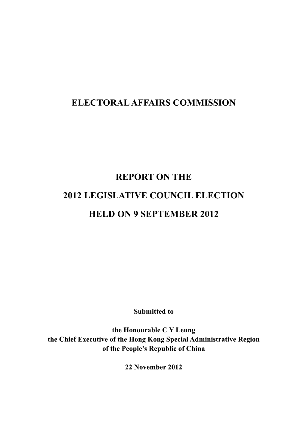 Electoral Affairs Commission Report on the 2012 Legco Election