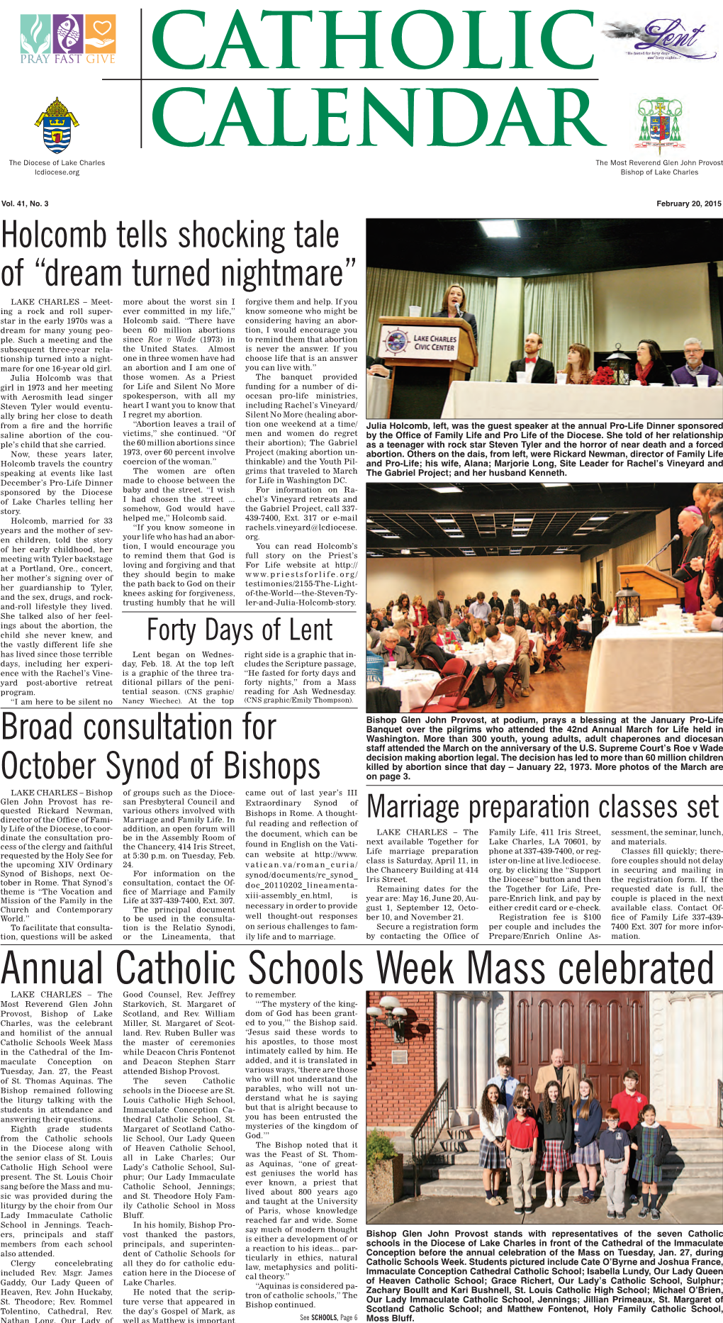 Annual Catholic Schools Week Mass Celebrated LAKE CHARLES – the Good Counsel, Rev