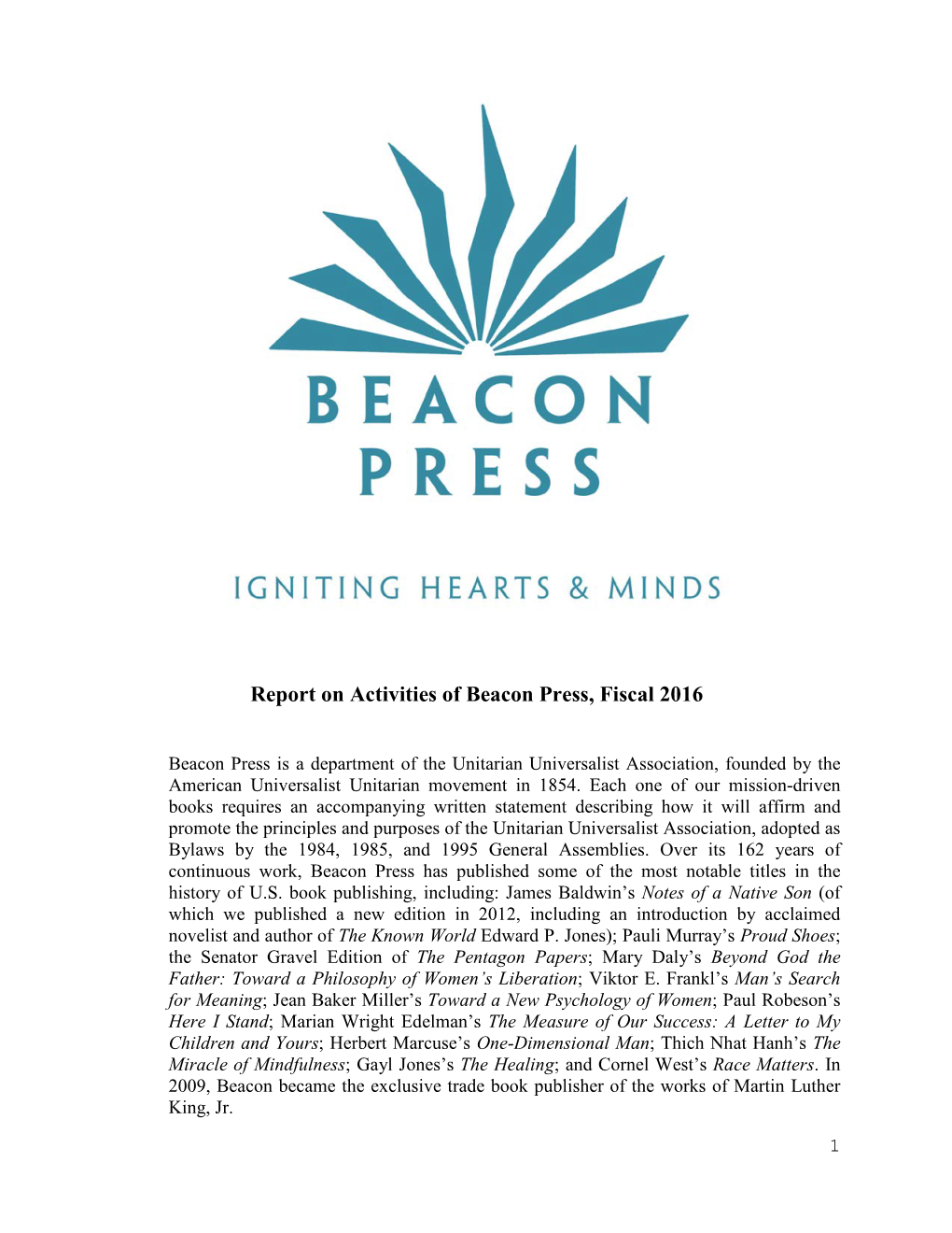 Beacon Press, Fiscal 2016