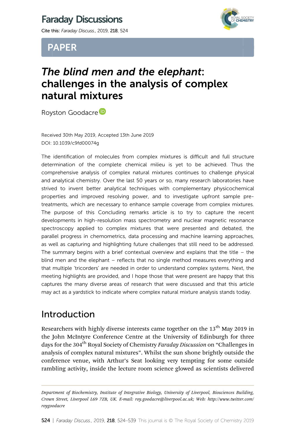 Challenges in the Analysis of Complex Natural Mixtures