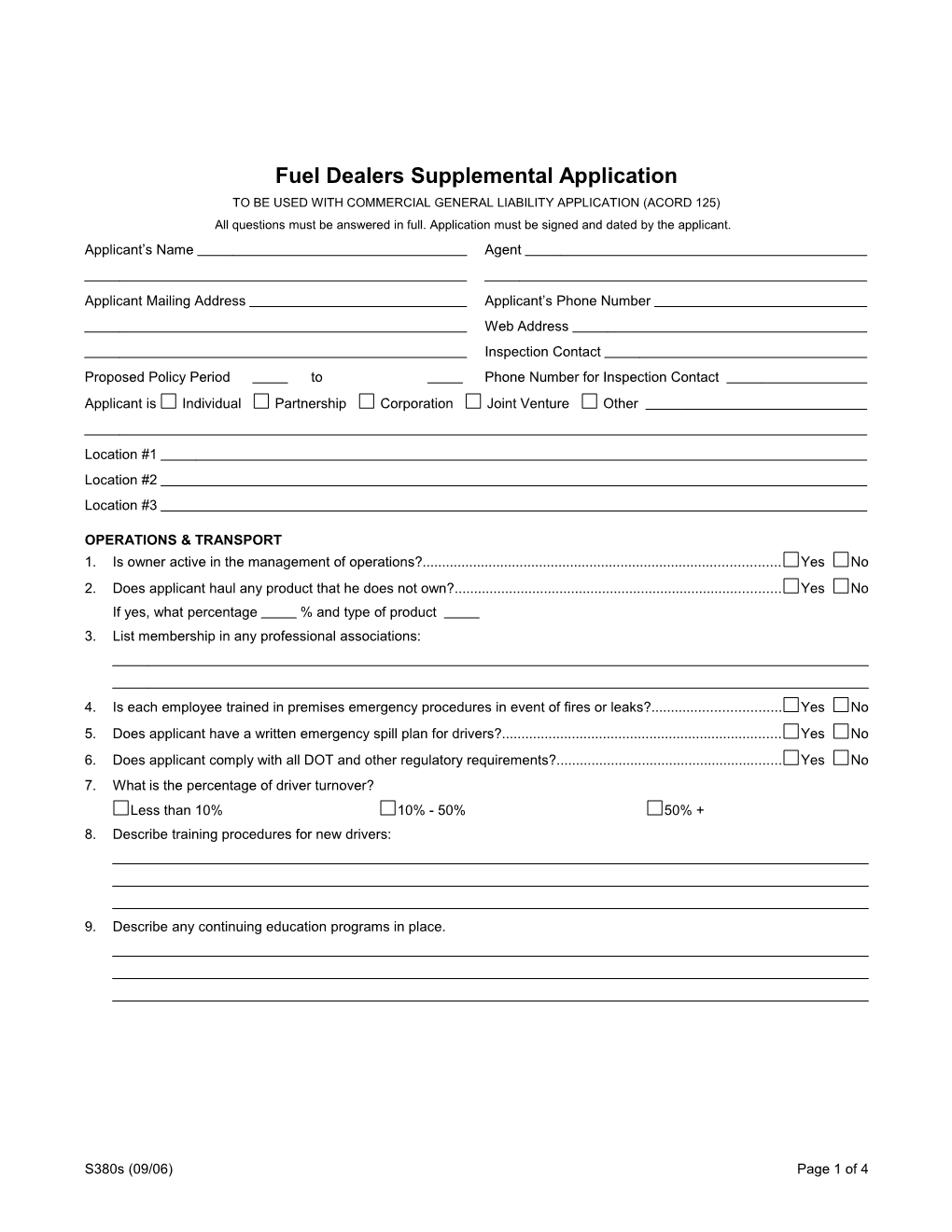 Fuel Dealers Supplemental Application