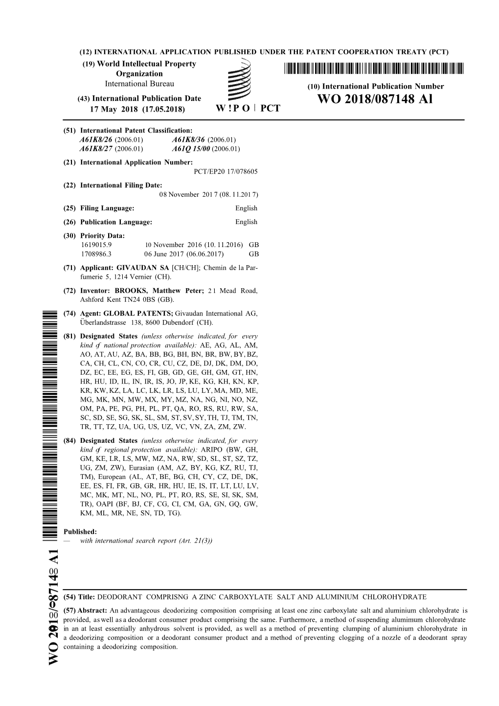 WO 2018/087148 Al 17 May 2018 (17.05.2018) W !P O PCT