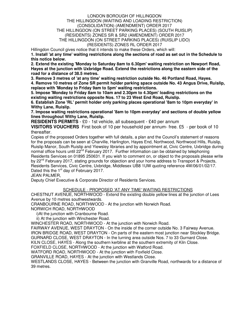 Proposed Waiting and Loading Restrictions at Various Locations, Amendments to the South Ruislip Parking