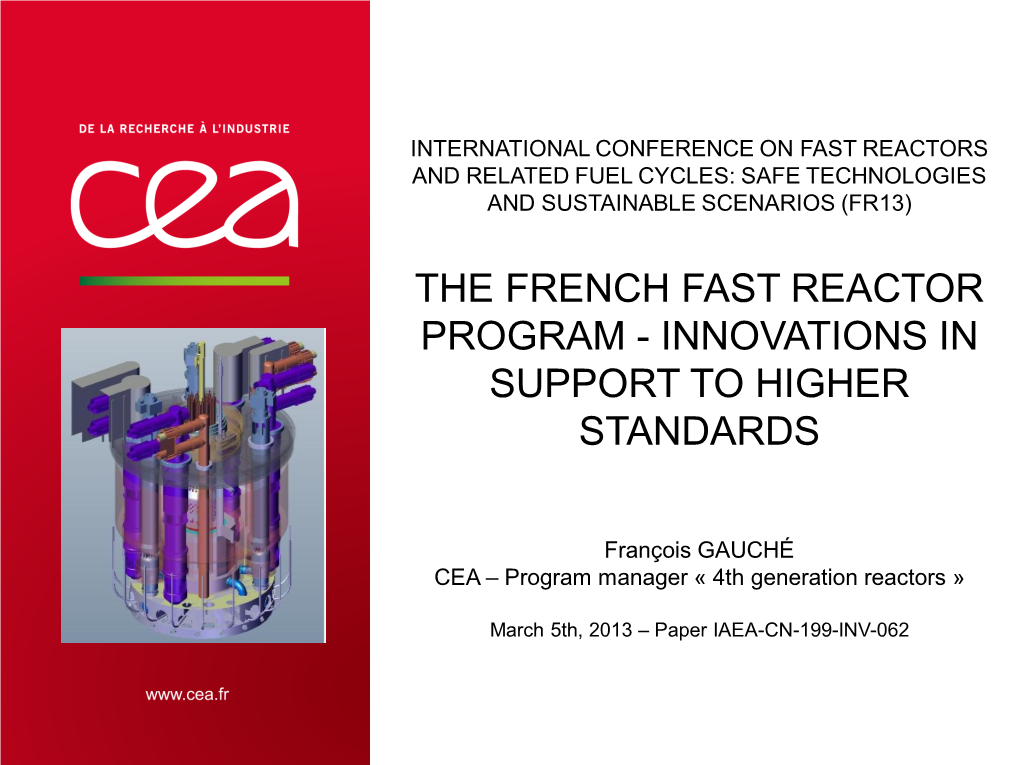 The French Fast Reactor Program-Innovations in Support To