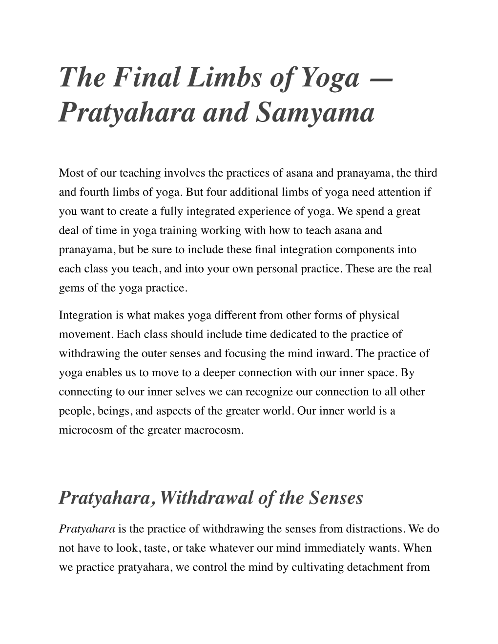 Pratyahara and Samyama