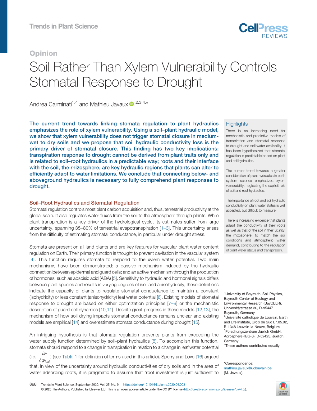 Soil Rather Than Xylem Vulnerability Controls Stomatal Response to Drought